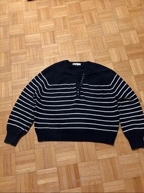 Sezane Navy and White Striped Sweater